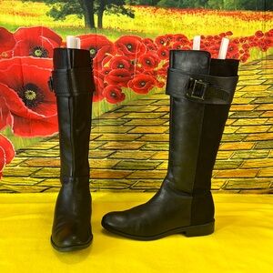 Tahari black leather knee-high boots with stretch back